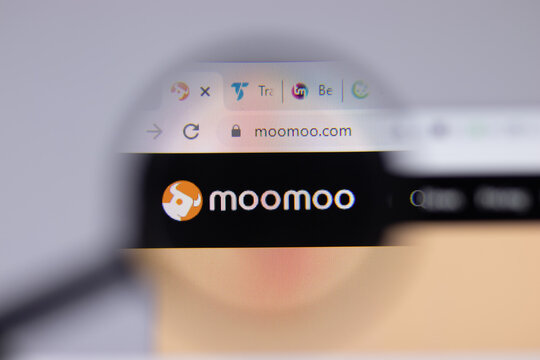New York, USA - 26 April 2021: Moomoo logo close-up on website page, Illustrative Editorial.