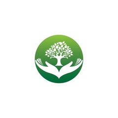 Hand, Tree and Leaf logo Combination. Arm and ecosystem symbol or icon. Unique and Organic