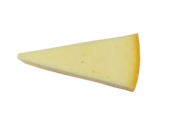 Piece of cheese isolated on white background. Top view