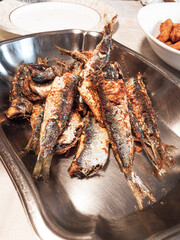 roasted sardines, typical galician meal