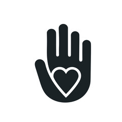 Abstract vector logo heart in a hand.