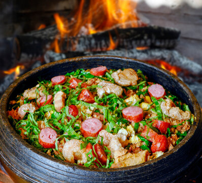 Beans with pork, called tropeiro beans, typical Brazilian food, state of Minas Gerais..R..