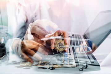 Searching Browsing Internet Data Information with blank search bar.businessman working with smart...