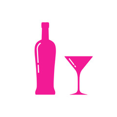 Martini bottle and glass silhouette, beverage container and goblet.Alcohol drink icon on a white background. Simple logo.Shape basis for the design. Isolated.Vector illustration