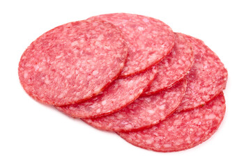 Salami smoked sausage, isolated on white background. High resolution image