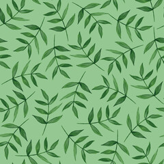 Green watercolor leaves. Seamless pattern. Hand drawn illustration. For printing on fabric, packaging design.