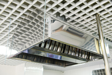 Suspended metal hood. Kitchen equipment. - 430448170