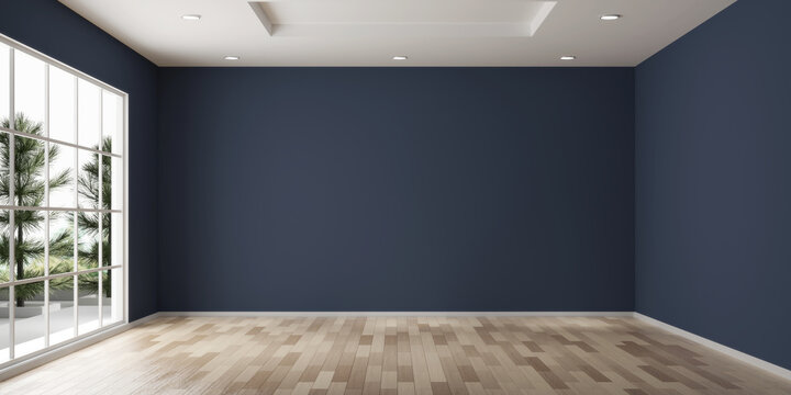 Empty room design copy space with the wooden floor 3d rendering