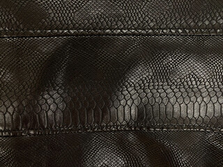 Dark brown leather, clothes, jacket, large seams. Artificial leather looks like a snake skin, a crocodile