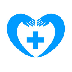Fototapeta premium Healthcare Icon Medical Pharmacy Logo heart and Hand with cross sign inside logo Design Template Element