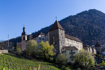 Old town with church and abbey in Chur, the capital of Canton Grisons, Switzerland
