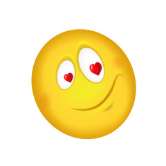Cheerful enamored emoticon. Eyes with hearts. Vector illustration