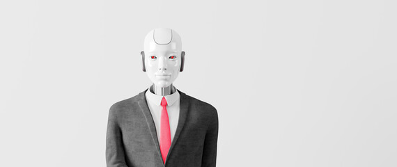 AI humanoid robot in business suit. Artificial intelligence conceptual design 3d render 3d illustration