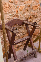 A chair used by the spanish inquisition during the middle ages - obrazy, fototapety, plakaty