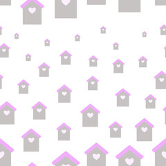 Seamless pattern with cute houses on white and transparent backgrounds. Home sweet home concept.