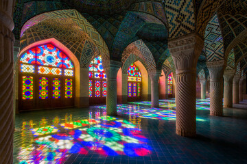 Fototapeta na wymiar The Nasir al-Mulk Mosque,(nasir ol molk mosque) also known as the Pink Mosque is a traditional mosque in Shiraz, Iran.