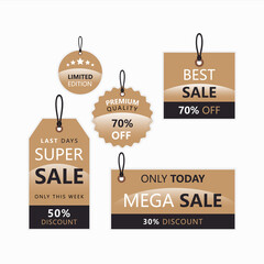 Set of hanging Sale Shopping Labels, tags, banners, Mega Super Best Sale Discount. Vector illustration