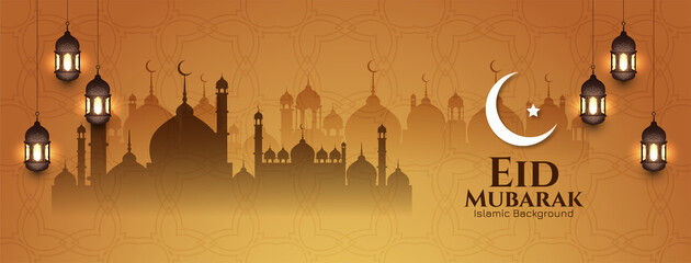 Obraz premium Eid Mubarak festival islamic banner with mosque