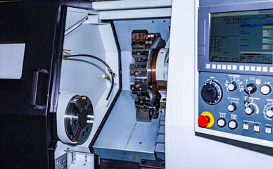machine tool in metal factory with drilling cnc machines