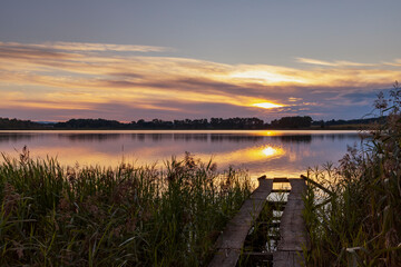 Fototapeta na wymiar Sunset in nature reserve Rezabinec in Southern Bohemia, Czech Republic
