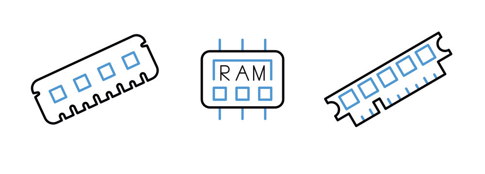 Computer and smart device ram icon set. This symbol is the symbol set for computer parts. Colorful ram icon. Editable Stroke. Logo, web and app.