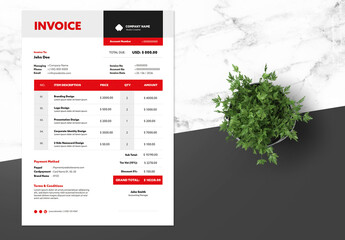 Clean Invoice Design with Red Accent