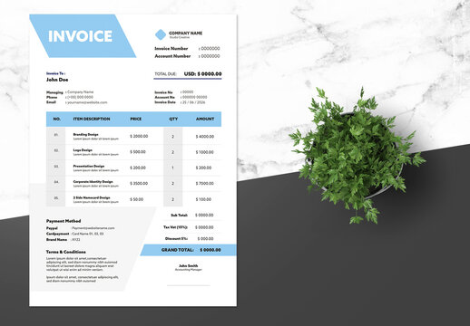 Clean Invoice Design with Blue Accents