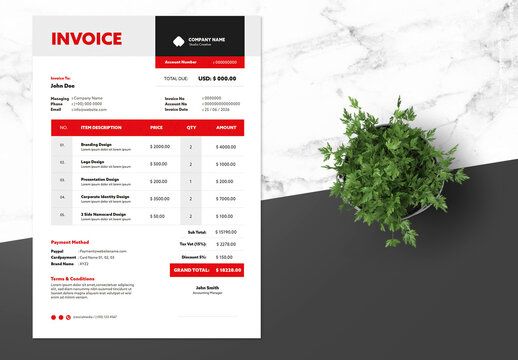 Clean Invoice Design With Red Accent