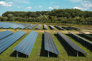 Solar panels in aerial view. Solar panels system power generators from sun