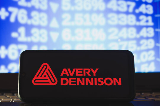 April 27, 2021, Brazil. In this photo illustration the Avery Dennison Corporation logo seen displayed on a smartphone screen.