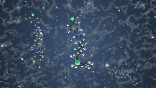 Chlorhexidine molecule. Molecular model. Looping seamless 3d animation
