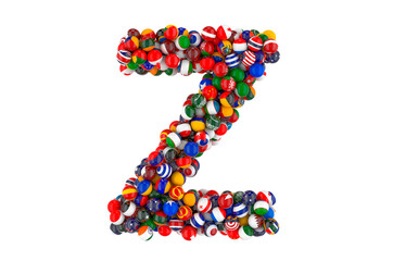 Letter Z from flags of different countries, 3D rendering