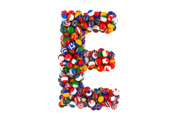 Letter E from flags of different countries, 3D rendering