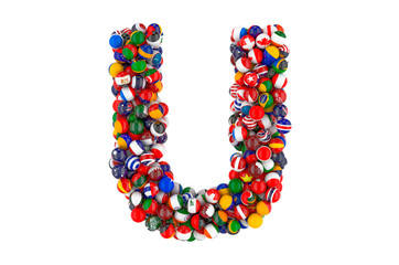 Letter U from flags of different countries, 3D rendering