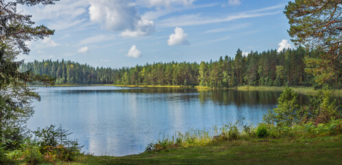 Panoramic view of beautiful forest lake in Russia. - Powered by Adobe