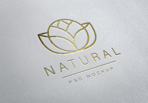 Gold Logo Mockup On Paper Texture With Debossed Effect