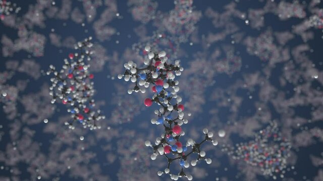 Ciclosporin molecule. Molecular model. Looping seamless 3d animation