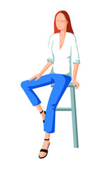 Vector image of a girl. Girl in trousers. Sits on a high chair.