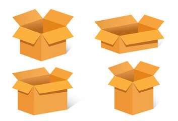 Three dimensional box set on white background. Package delivery icon collection design to use in transportation, logistics, shipping, courier, cargo and distribution projects.