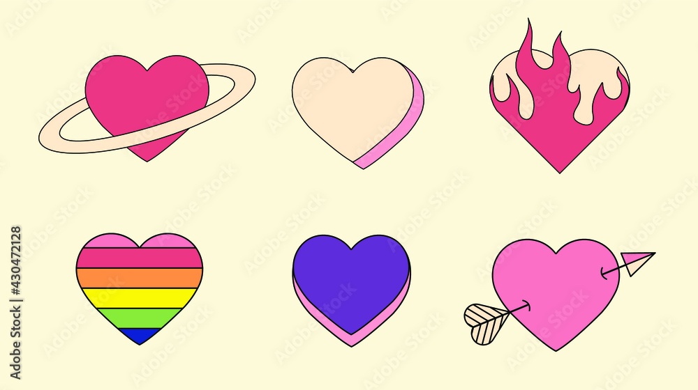 Poster A set of different flat style heart emblems.