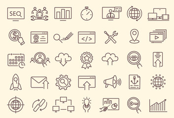 Set of outline web icons - Search engine optimization