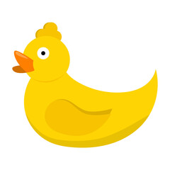 Isolated yellow rubber duck children toy. Rubber duck on white background. Vector cartoon illustration.