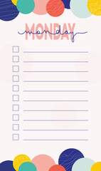 Schedule for week. Bubble background. To do list for day. 