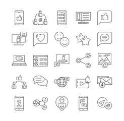 Social media and networks related vector line icons
