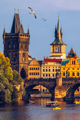 Obraz premium Charles Bridge, Old Town and Old Town Tower of Charles Bridge, Prague, Czech Republic. Prague old town and iconic Charles bridge, Czech Republic. Charles Bridge (Karluv Most) and Old Town Tower.