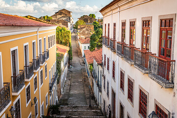 Rua do Giz - Centro histórico de São Luis, MA. Foto na horizontal.   - obrazy, fototapety, plakaty