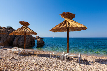 View of the beautiful Oprna beach in the adriatic bay of the Krk island