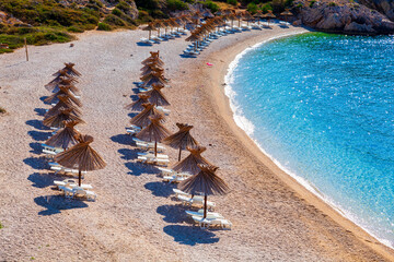 Fototapeta na wymiar View of the beautiful Oprna beach in the adriatic bay of the Krk island