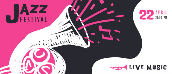 Jazz music doodle saxophone art banner template