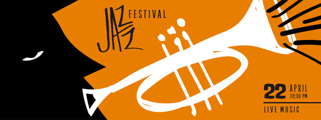 Jazz music doodle trumpet man player banner